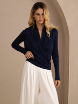 [Blu Scuro] SilkSilky-IT Long Sleeve Bluse 004