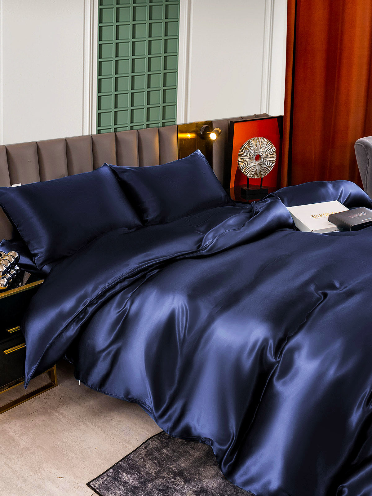 [Blu Scuro] SilkSilky-IT 25Momme Seta pura Bedding Set 006