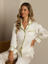[Bianco] SilkSilky-IT Long Sleeve Lapel Collar Pigiami da donna 001
