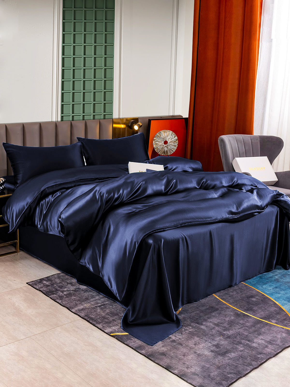 [Blu Scuro] SilkSilky-IT 25Momme Seta pura Bedding Set 002