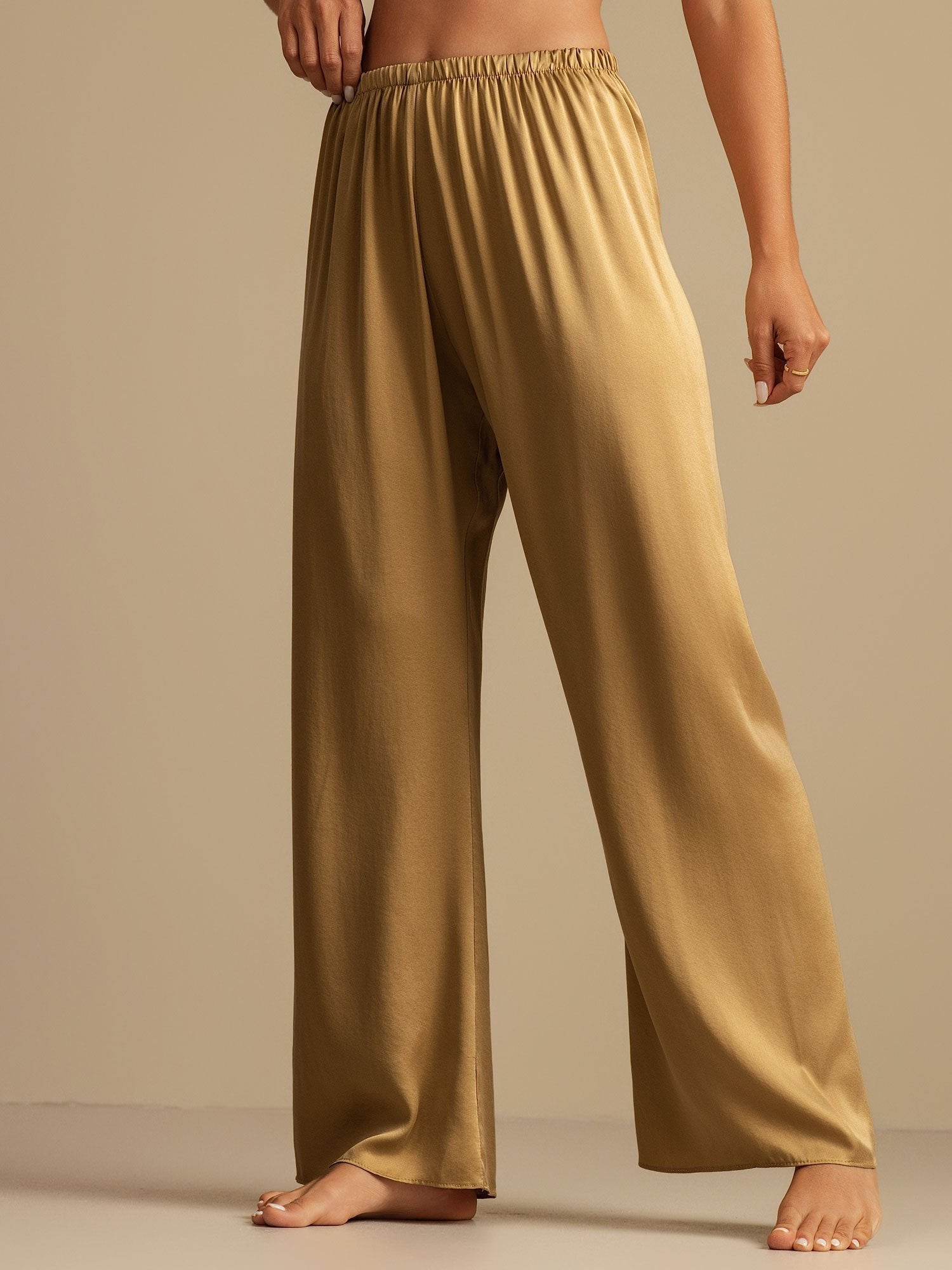 [Marrone Chiaro] SilkSilky-IT 19Momme Seta Womens Sleep Bottoms 004,