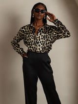 [Leopardo] SilkSilky-IT Long Sleeve Lapel Collar Camicie da donna 006