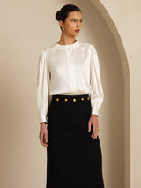 [Bianco] SilkSilky-IT 19Momme Long Sleeve Round Neck Camicette 006