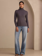 [Grigio Scuro] SilkSilky-IT Long Sleeve Turtle Neck Magliette donna 006