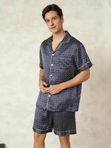 [Ginkgo Blu Navy] SilkSilky-IT Maniche Corte Collo a Taglio Pigiami da uomo 003