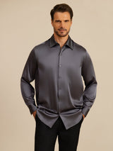 [Grigio Scuro] SilkSilky-IT Long Sleeve Lapel Collar Camicia da uomo 003