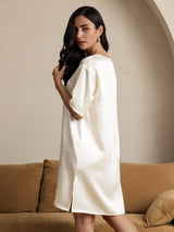 [Beige] SilkSilky-IT Half Sleeve V Neck Camicia da notte 002