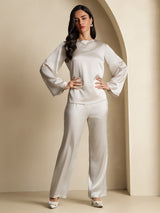 [Grigio Chiaro] SilkSilky-IT Long Sleeve Boat Neck Camicette 008