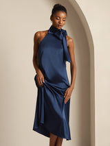[Blu Scuro] SilkSilky-IT Sleeveless Halter Vestiti da donna 007