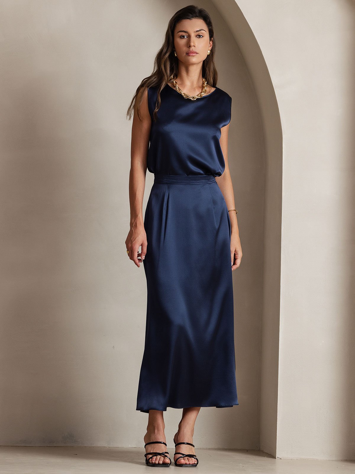 [Blu Scuro] SilkSilky-IT 19Momme Seta Skirt 006
