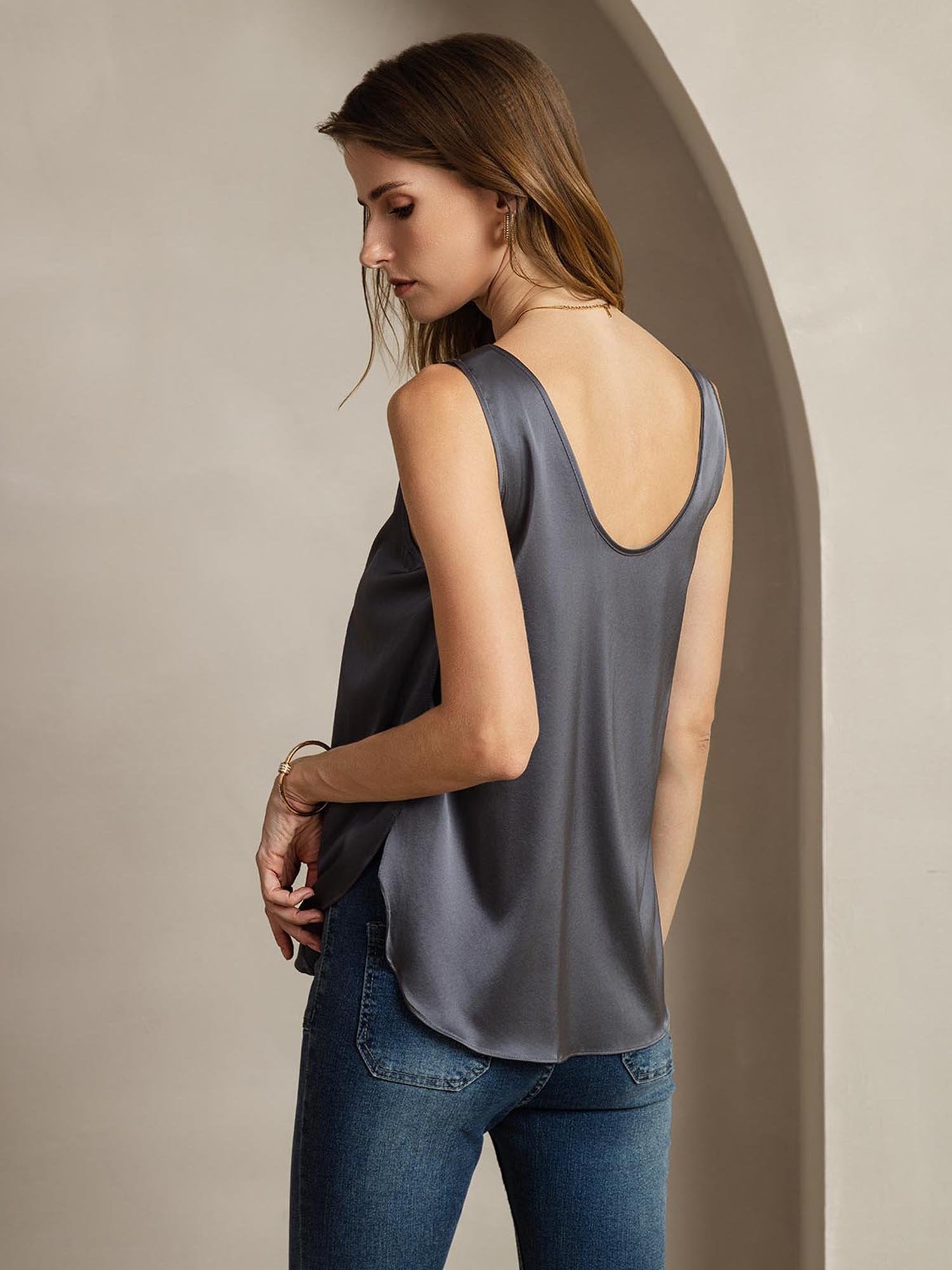 [GrigioScuro] SilkSilky-IT 19Momme Seta Womens T-Shirt 003
