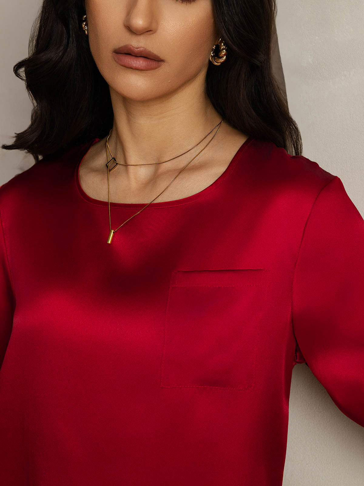 [Rosso Scuro] SilkSilky-IT Manga media Scollo A Coppa Magliette donna 004