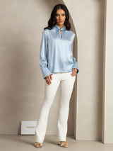 [Blu Grigiastro] SilkSilky-IT 19Momme Seta Womens Shirt 011