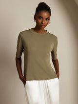 [Oliva Bruciata] SilkSilky-IT Half Sleeve Crew Neck Magliette donna 003