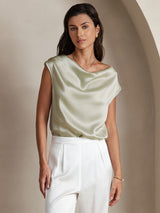 [Verde Chiaro] SilkSilky-IT Cap Sleeve Cowl Neck Magliette donna 001