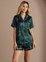 [Zebra Smeraldo] SilkSilky-IT Short Sleeve Lapel Collar Pigiami da donna 001