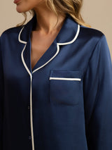 [Blu Scuro] SilkSilky-IT Long Sleeve Lapel Collar Pigiami da donna 004