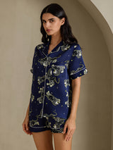 [Leone Blu Navy] SilkSilky-IT Short Sleeve Notch Collar Pigiami da donna 003