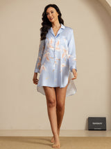 [Azzurro] SilkSilky-IT Long Sleeve Lapel Collar Camicia da notte 007