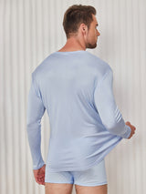 [Azzurro] SilkSilky-IT Long Sleeve Round Neck Maglietta da uomo 002