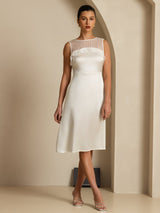 [Bianco] SilkSilky-IT Sleeveless Illusion Neck Vestiti da donna 005