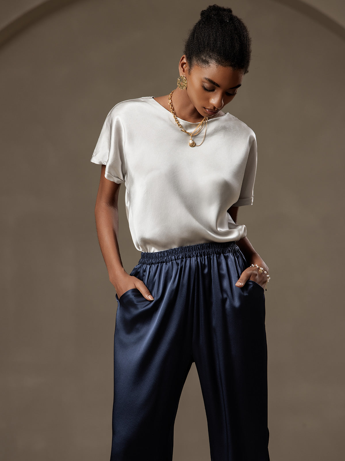 [Blu Scuro] SilkSilky-IT 19Momme Seta Womens Pants 006