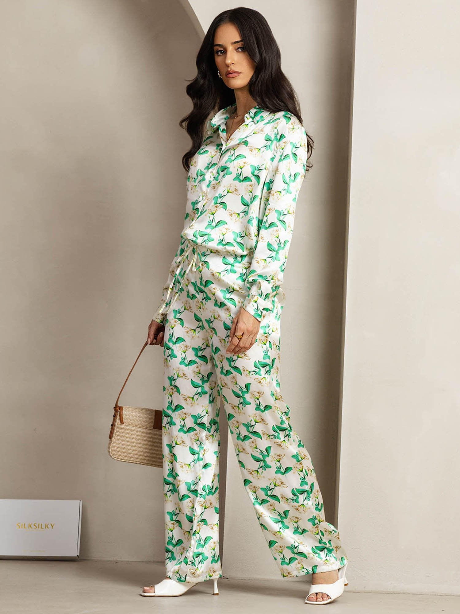 [FlorealeVerde] SilkSilky-IT 19Momme Seta Colletto risvolto Women''s Outfit Sets 003