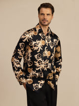 [Drago Nero] SilkSilky-IT Long Sleeve Lapel Collar Camicia da uomo 003