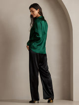 [Verde Scuro] SilkSilky-IT Long Sleeve Lapel Collar Camicie da donna 002