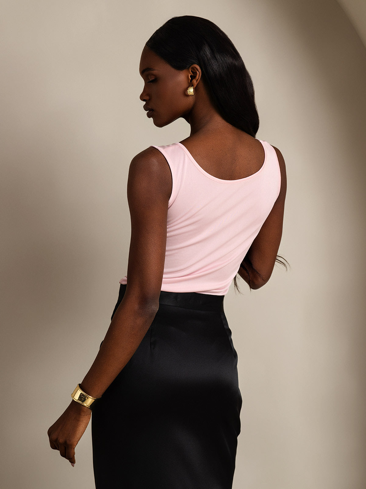 [Rosa] SilkSilky-IT Maglia di seta Senza maniche Round Neck Magliette donna 002