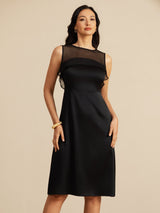 [Nero] SilkSilky-IT Sleeveless Illusion Neck Vestiti da donna 004