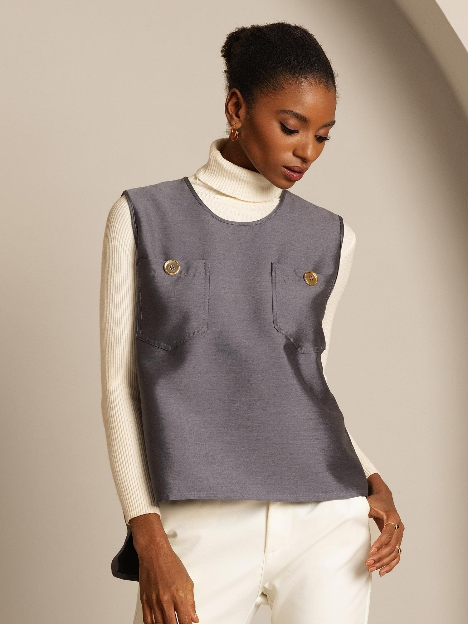 [Grigio] SilkSilky-IT 32Momme Seta Womens Vest 006,