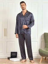 [Catena Blu Navy] SilkSilky-IT Long Sleeve Lapel Collar Pigiami da uomo 004
