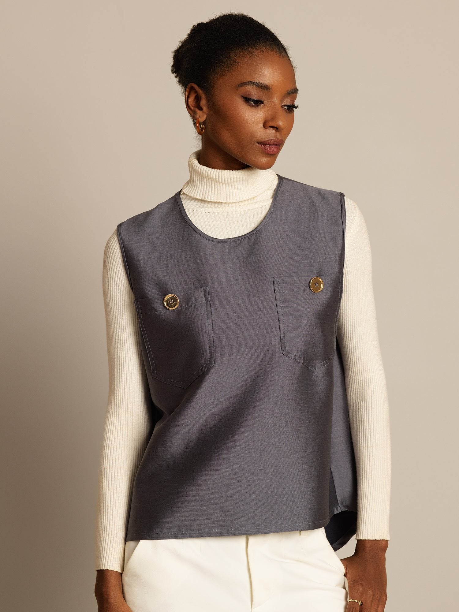 [Grigio] SilkSilky-IT 32Momme Seta Womens Vest 004,