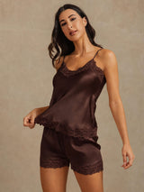 [Marrone] SilkSilky-IT Sleeveless V Neck Set di Bretelle 003