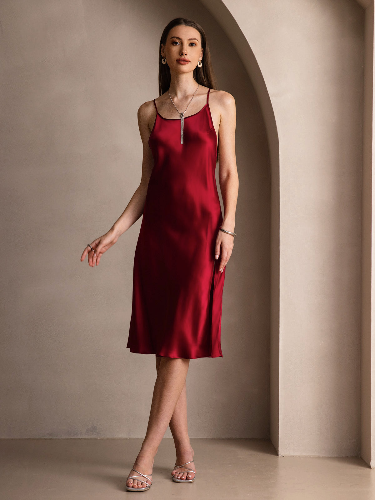 [Vino] SilkSilky-IT Seta pura Senza maniche Round Neck Vestiti da donna 005