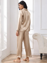 [Oro Champagne] SilkSilky-IT Long Sleeve Lapel Collar Pigiami da donna 003