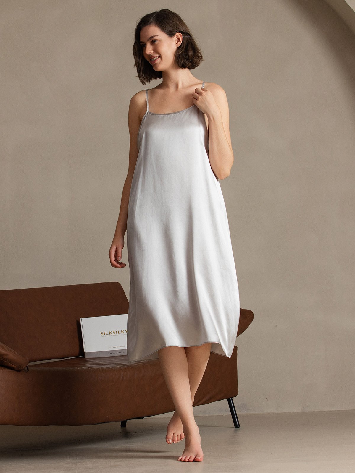 [Grigio Chiaro] SilkSilky-IT 19Momme Seta Senza maniche Dress 006