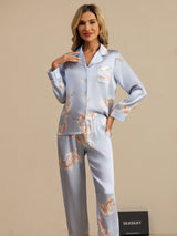 [Azzurro] SilkSilky-IT Long Sleeve Lapel Collar Pigiami da donna 004