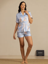 [Azzurro] SilkSilky-IT Short Sleeve Lapel Collar Pigiami da donna 006