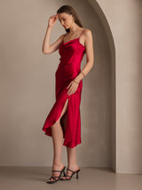 [Vino] SilkSilky-IT Tirantes Finos Collo drappeggiato Vestiti da donna 007