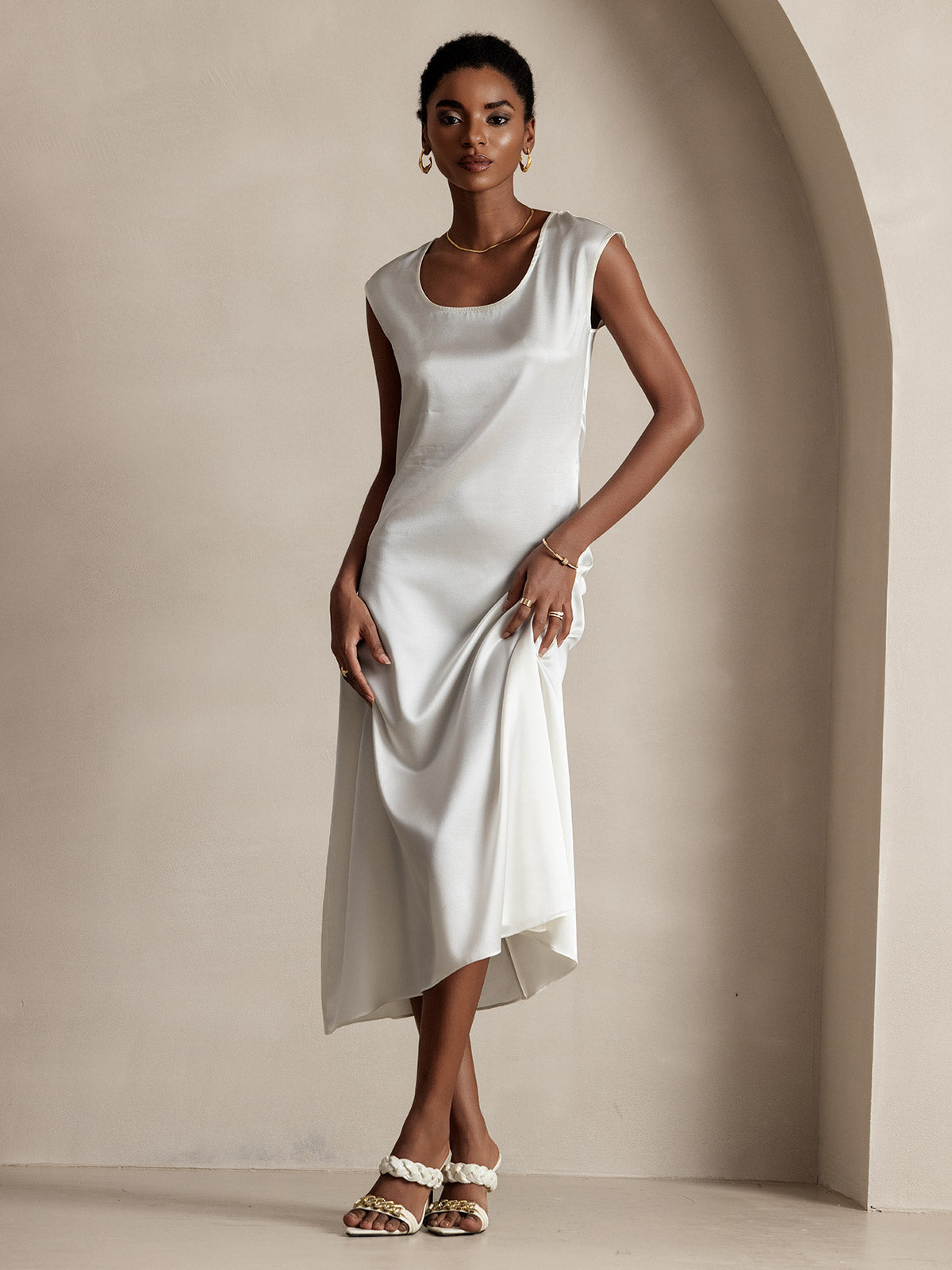 [Bianco] SilkSilky-IT 19Momme Seta Dress 003