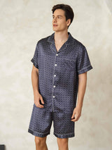 [Ginkgo Blu Navy] SilkSilky-IT Maniche Corte Collo a Taglio Pigiami da uomo 004