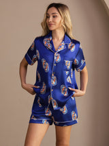 [Cavalluccio Marino Navy] SilkSilky-IT Short Sleeve Lapel Collar Pigiami da donna 004