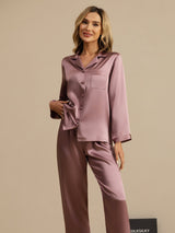 [Malva Pallido] SilkSilky-IT Long Sleeve Lapel Collar Pigiami da donna 003