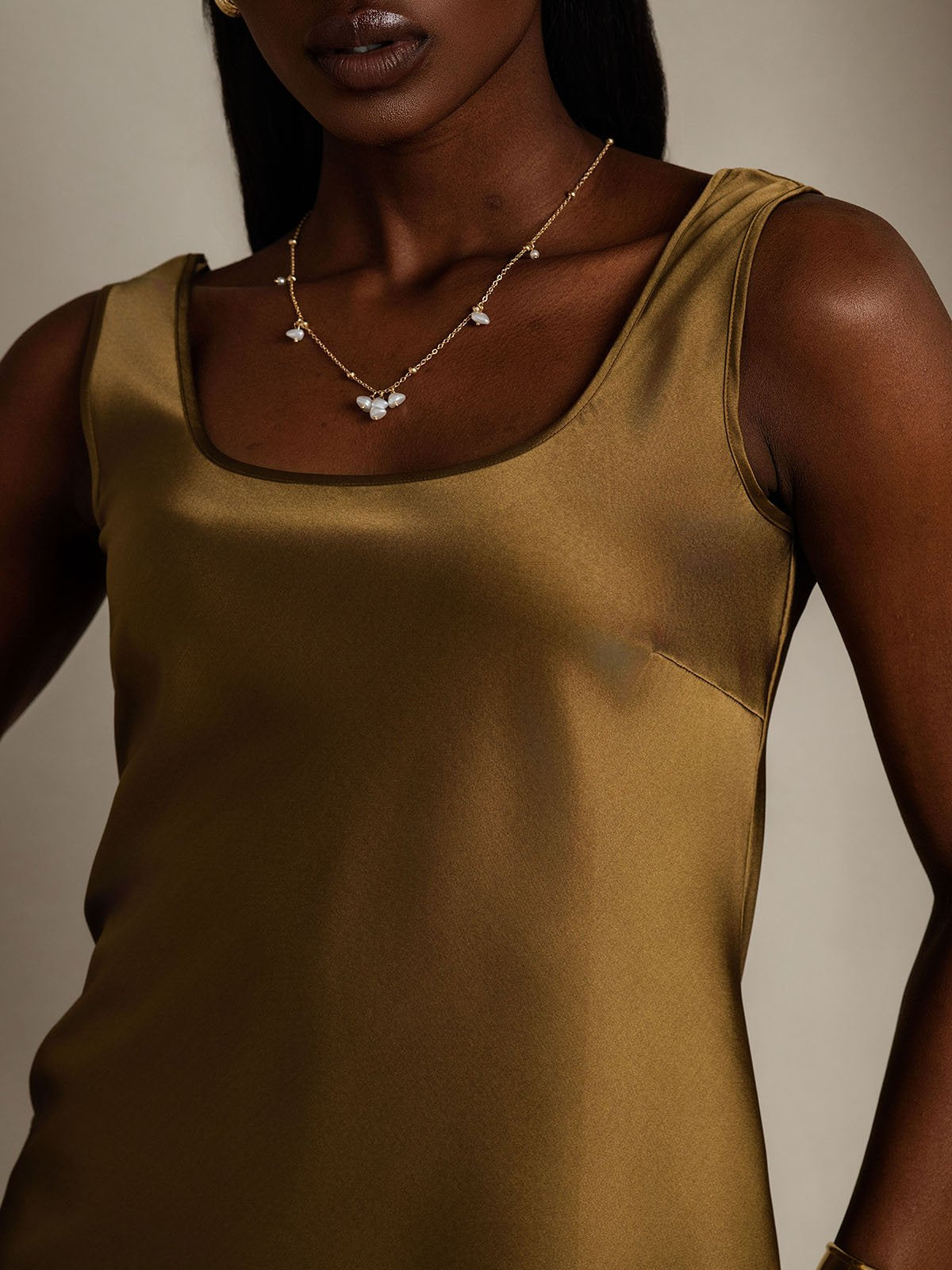 [Marrone] SilkSilky-IT 19Momme Seta Collo a U Cami 008