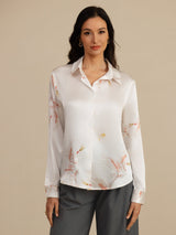 [Bianco] SilkSilky-IT 19Momme Manica lunga Colletto con Revers Camicie da donna 001