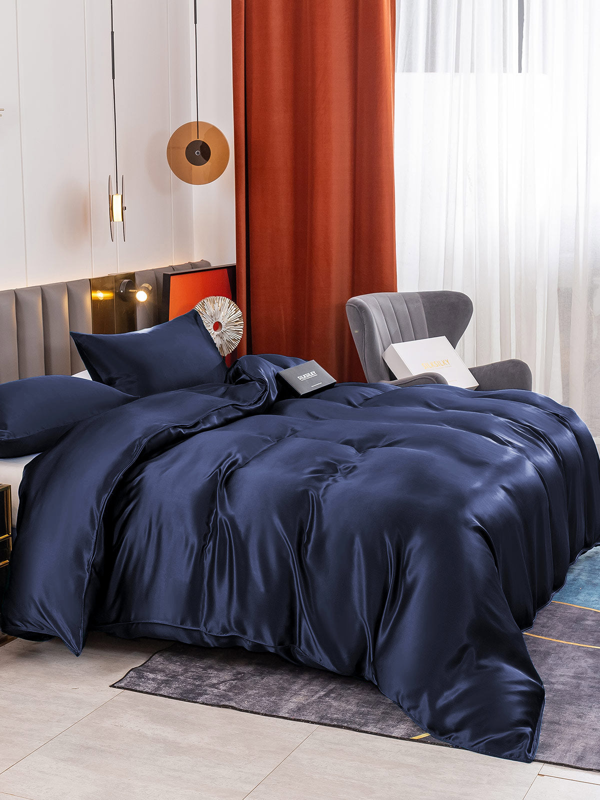[Blu Scuro] SilkSilky-IT 19Momme Seta pura Bedding Set 003