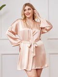 SilkSilky-IT Seta pura Manica lunga Scollo a V profondo Vestaglia da donna taglia grossa Champagne 001