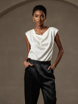 [Bianco] SilkSilky-IT Cap Sleeve Cowl Neck Magliette donna 003